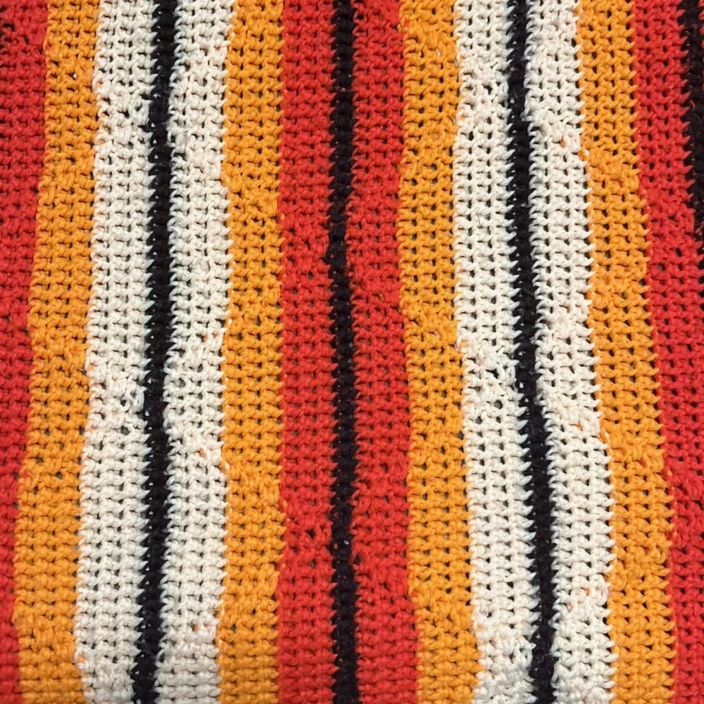 Vintage Afghan blanket  orange brown yellow fringed - Picture 4 of 9